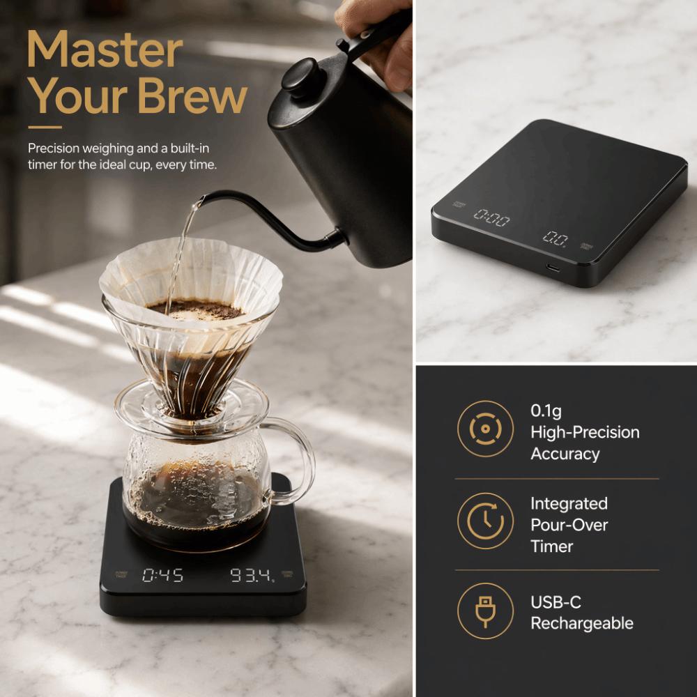 Built-In Battery Digital Coffee Scale Black Blue Digital Kitchen Scale  Cooking and Baking