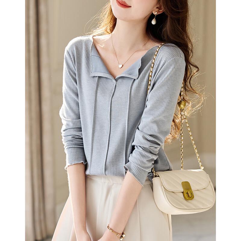 Demana Women s Ruffle Trim Long Sleeve Knit T-shirt S