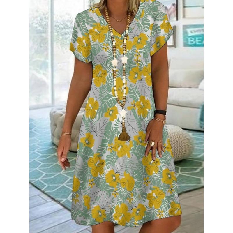 Весенне-летнее женское элегантное платье с коротким рукавом, модное платье с принтом S