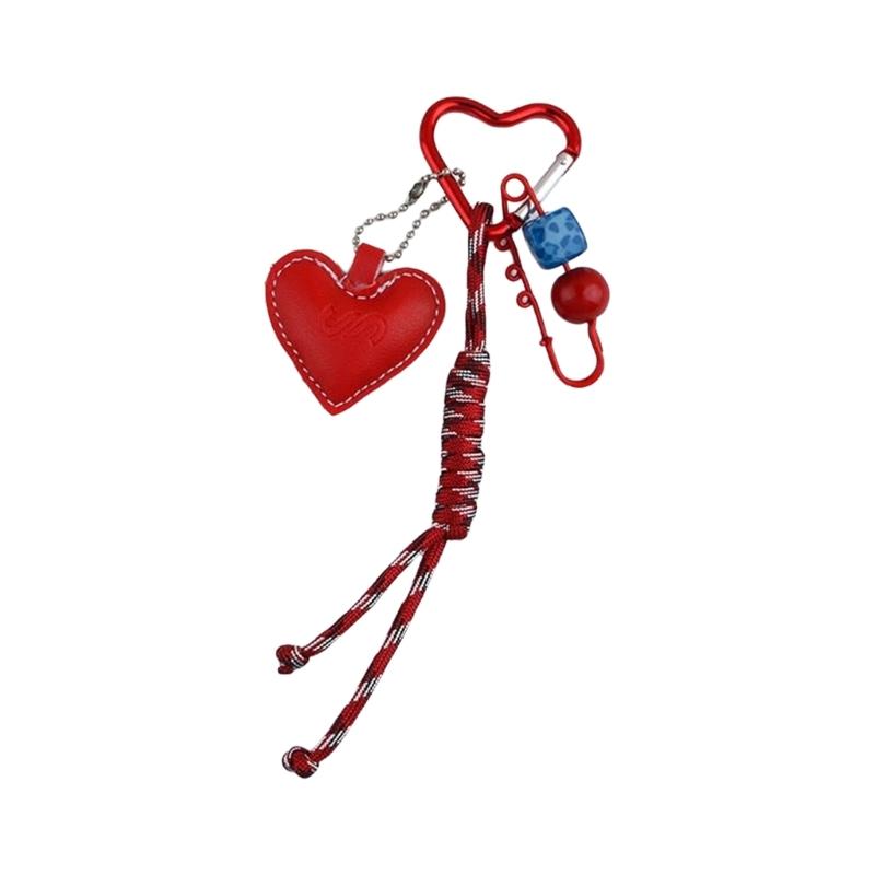 Lovely Heart Keychain Braided Rope Keyring Bag Charm Bag Pendant Ornaments Car Keychain Handbag Charm Decorations