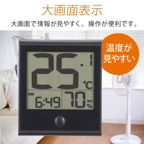 OHM Electric Thermometer with Large Display, Easy-to-Read Temperature, Large Screen, Tabletop/Wall-Mounted Clock, Calendar, Time, Date, Black, TEM-210