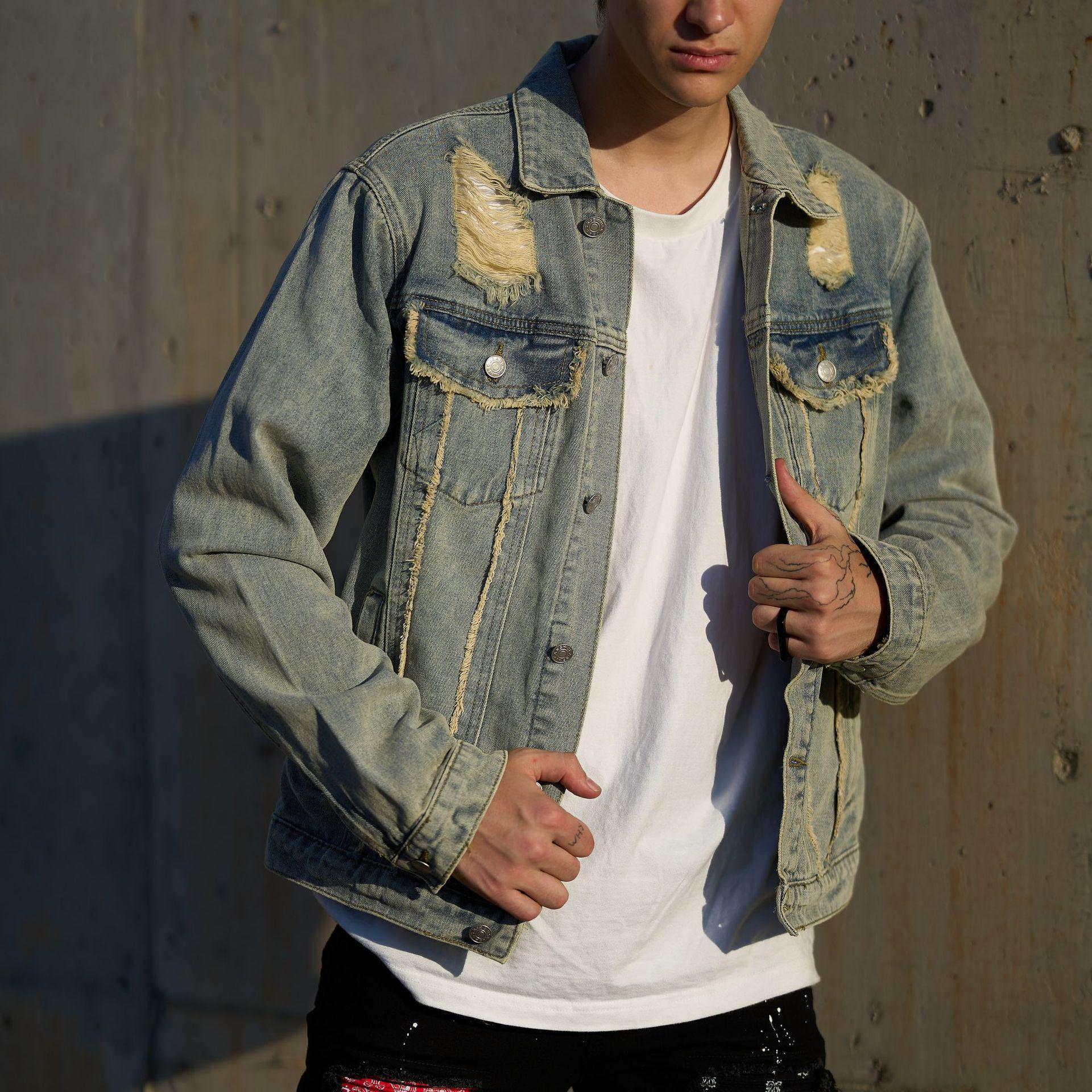 

Men s Slim Fit Ripped Denim Jacket X-Large