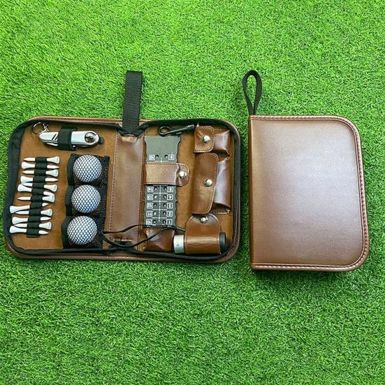 Golf Accessories Bag Faux Leather Storage Case for Golf Balls Tees Divot Tool Rangefinder Scorer Gift for Men Women Golfers