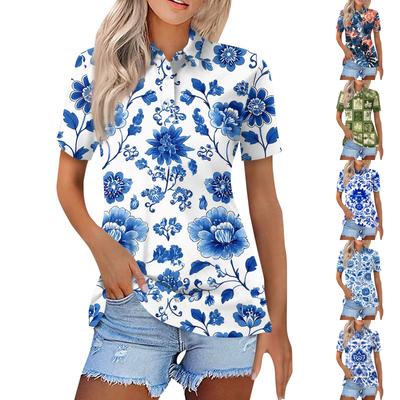 Women's Fashion Casual Lapel Short Sleeve Printed Shirt Women's Button Up Tops