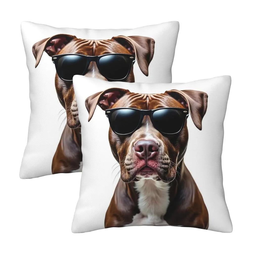 Pitbull Dog Pattern All The Mutts 2 pcs Square Pillowcase Pillow Cover Cushion Zip Decorative Comfort Throw Pillow for Home Car