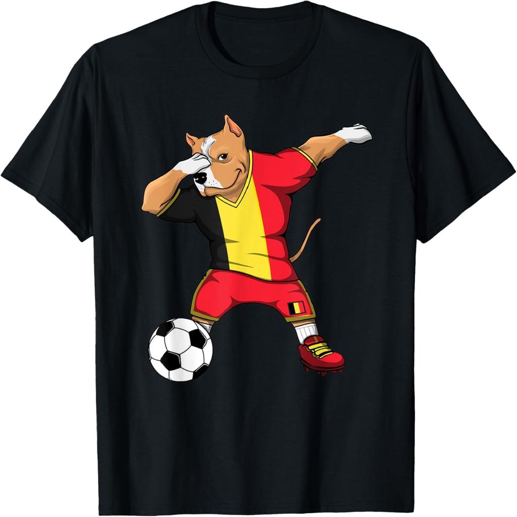 Dabbing Pitbull Belgium Soccer Fans Jersey Belgian Football T-Shirt