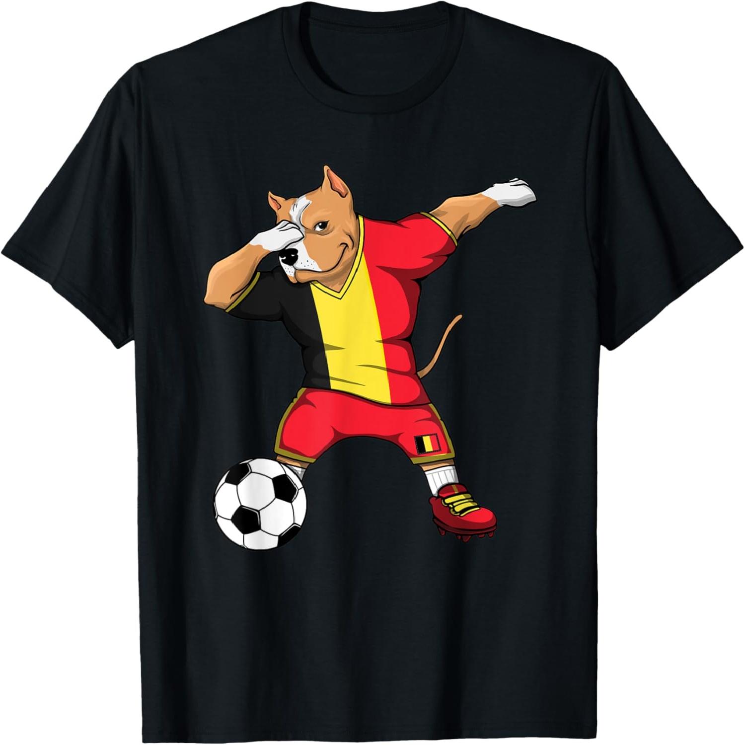 Dabbing Pitbull Belgium Soccer Fans Jersey Belgian Football T-Shirt S