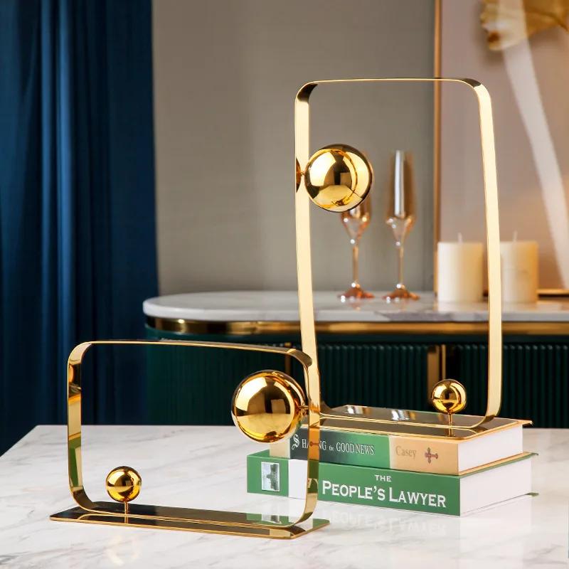 Geometrik Düzensiz Heykel Altın Küre Küp Paslanmaz Çelik Süs Dekoratif Figürler Ev Dekorasyon Aksesuarları