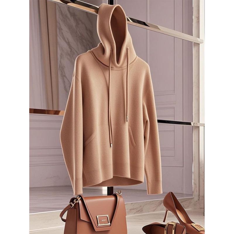 2025 Spring Women's Loose Hooded Sweatshirt - High-End, Lazy Style, Solid Color