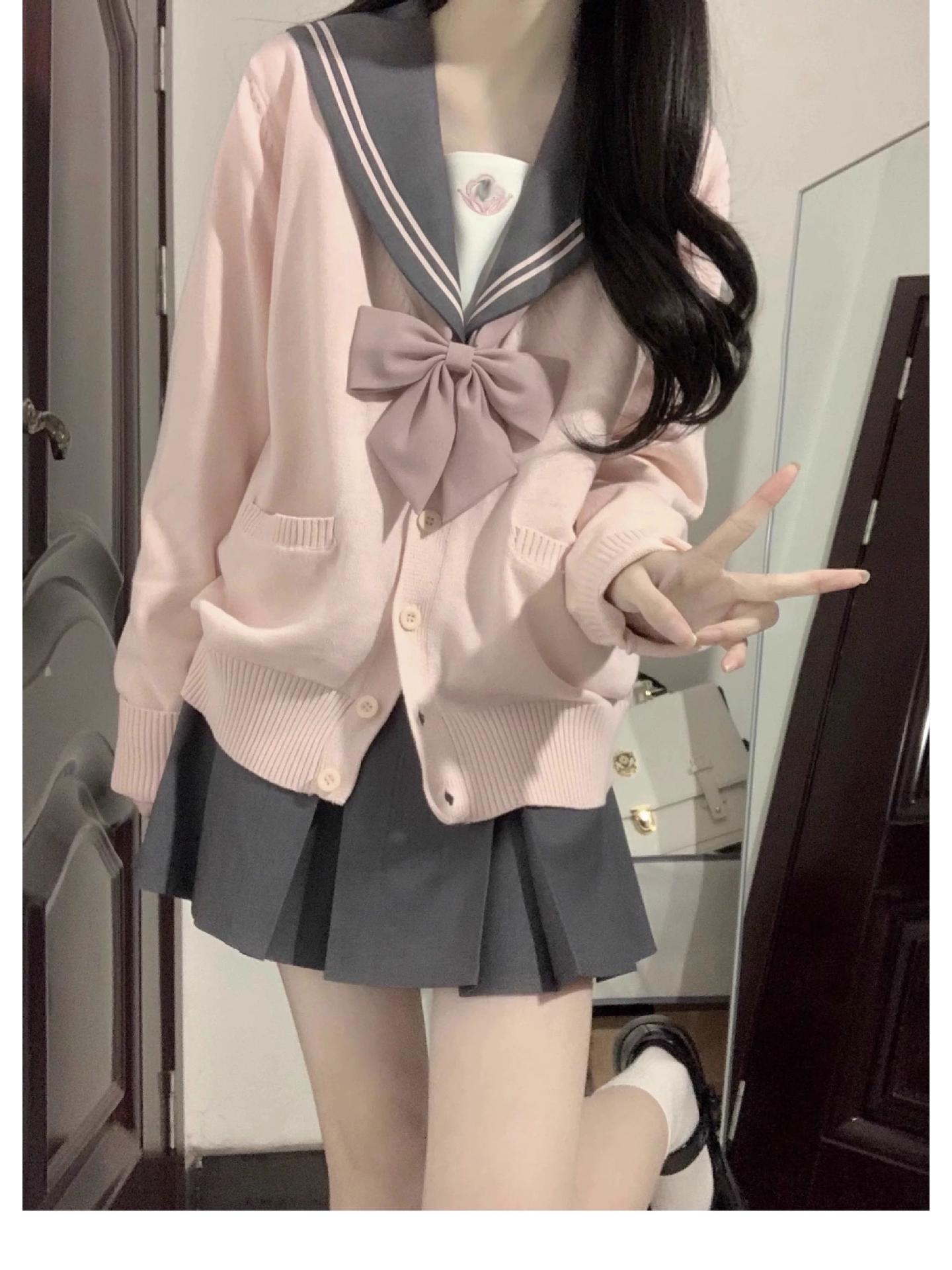 

Women s Autumn Winter Slim Fit Japanese School Style Cardigan Sweater with Long Sleeves, Multi-color One Size розовый