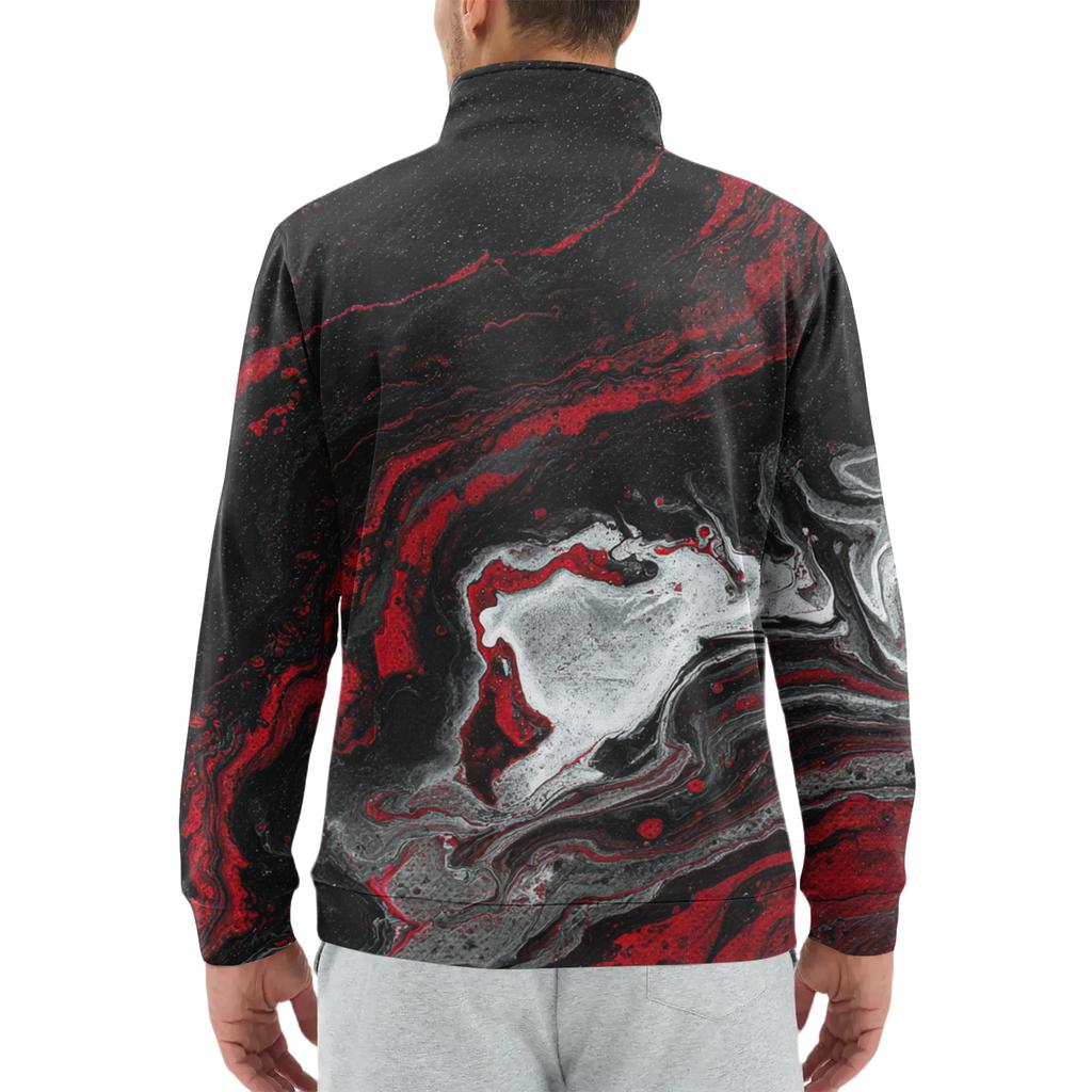 Men's Loose Casual 1/4 Zip Sweatshirt Fashion Printed Long Sleeve Top With Pockets