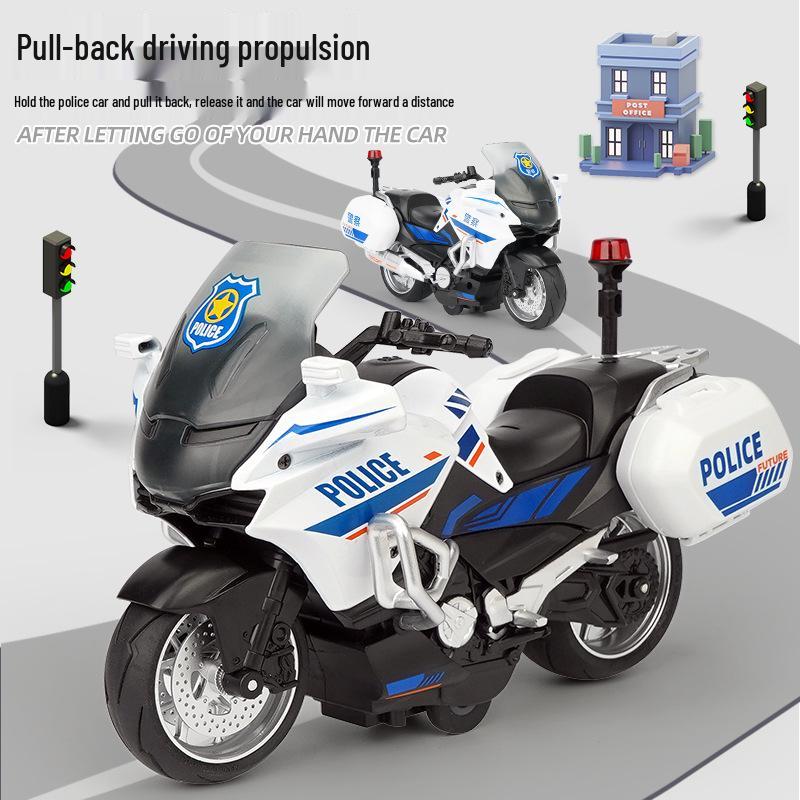 1:10 Alloy Police Motorcycle Pull-Back Toy with Lights & Sound - Gift Box Racing Model