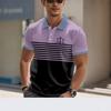 Camisa Polo Masculina 2026 Moda Verão Casual Listrada Botão Estampado Manga Curta Esportiva Casual