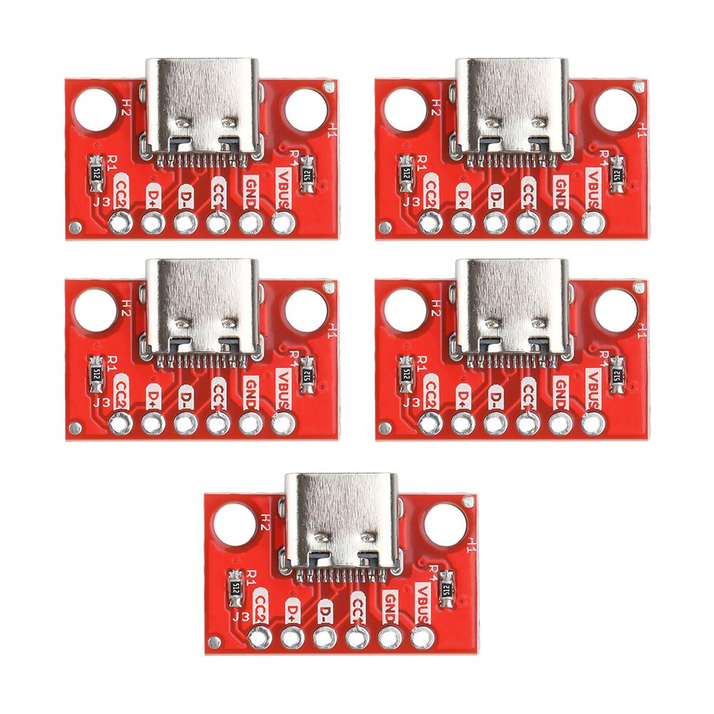 5PCS TYPE-C Female Base Test Module 16P To 2.54 High Current Power Conversion Board Red FR-4 Fiberglass Board USB3.1 with Pin