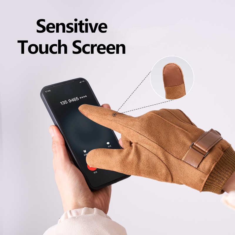 Suede Cycling Gloves for Men Winter Thick Gloves Hiking Polyester Touch Screen Warm Fluffy Motorcycle Soft Delivery Riders Glove