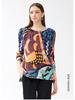 Women's Spring 2025 Round Neck Pleated T-Shirt with Graffiti A-Line Skirt - Casual Loose Style