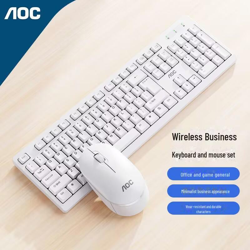 AOC KM210 Silent Waterproof Wireless Mouse & Keyboard Set – Power-Saving for Home & Gaming.