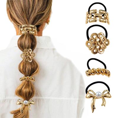 3/4 Pezzi Corda per Capelli Decorazione in Metallo Dorato Elastico per Capelli Braccialetto Corda per Capelli ad Alta Elasticità