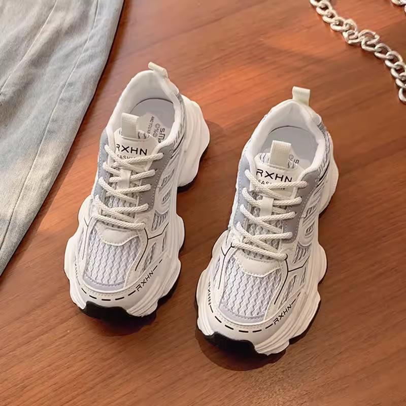 Fashionable versatile thick soled women's new spring summer thin mesh breathable height increasing casual sports shoes