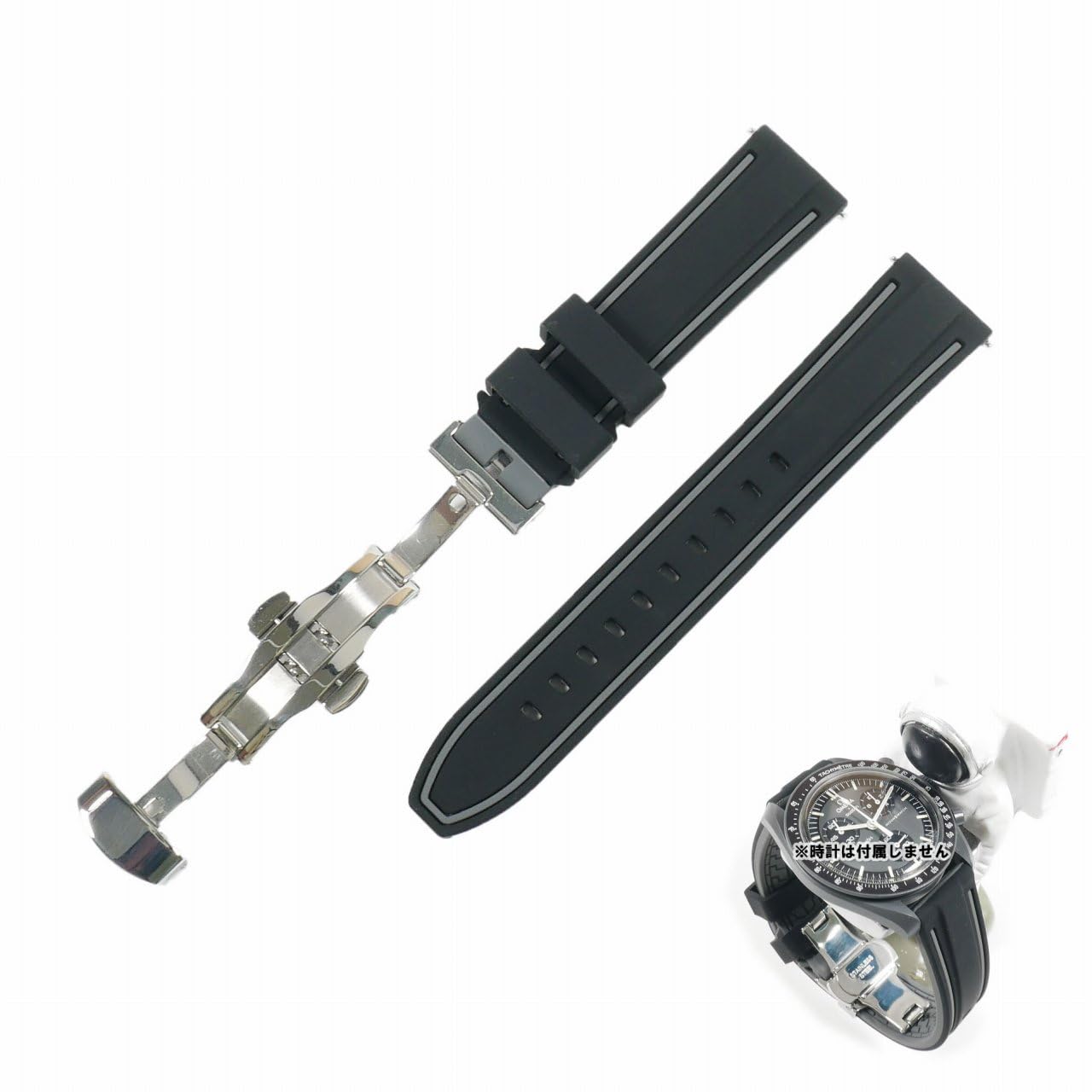 

Каучуковый ремешок Swatch x Omega, совместимый с D-образной пряжкой, тип с двойной линией (черно-серая линия)