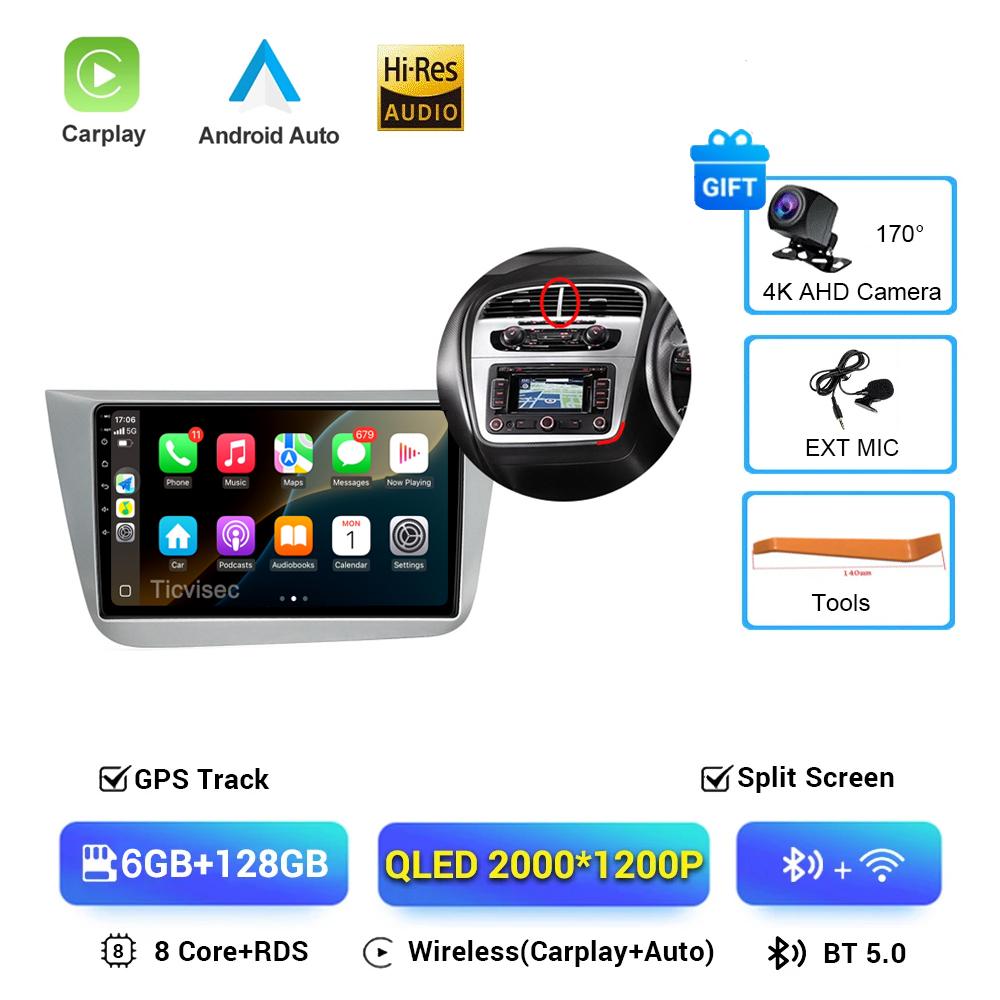 Car Radio Android 16 QLED Screen Qualcomm For Seat Leon 2 MK2 Altea XL 2004-2015 Car Stereo Head Unit DSP 48EQ Carplay NO 2din Hxqgn22