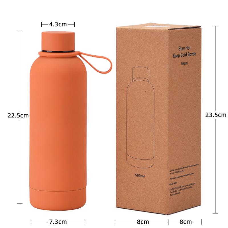 500 ml Edelstahl-Thermoskanne mit kleiner Öffnung, tragbare Outdoor-Sport-Wasserflasche mit Silikongriff, Kaffeetasse