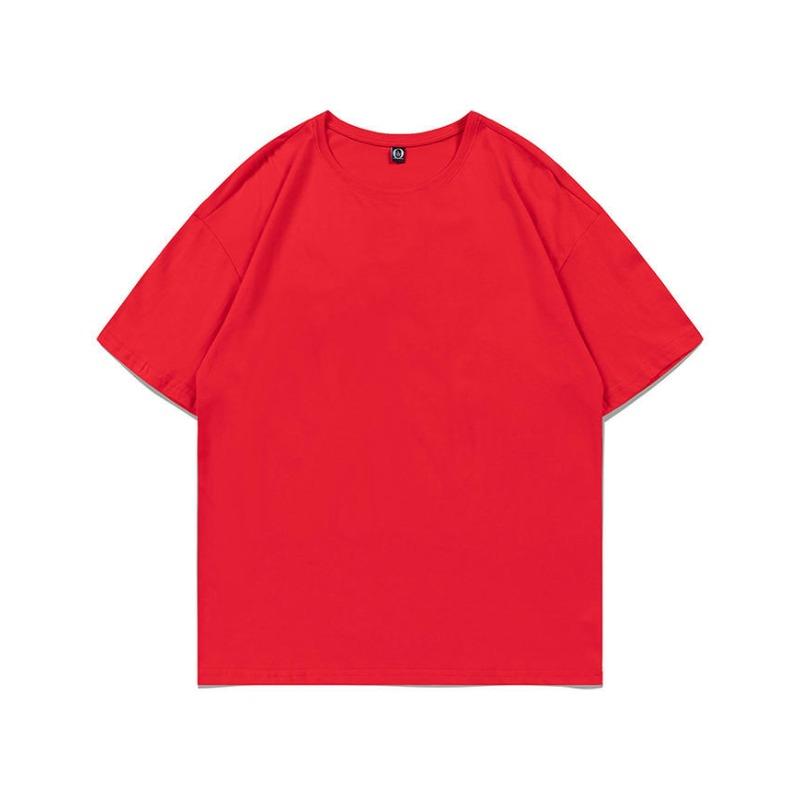 Summer new 200g pure cotton small shoulder youth campus sports and leisure loose solid color round neck short sleeves