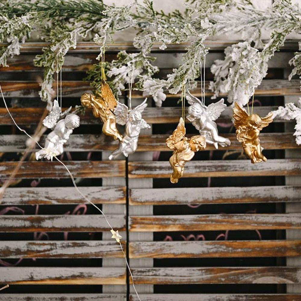 6pcs with Hanging Rope Christmas Angel Pendant Electroplated Christmas Angels Figurine  New Year