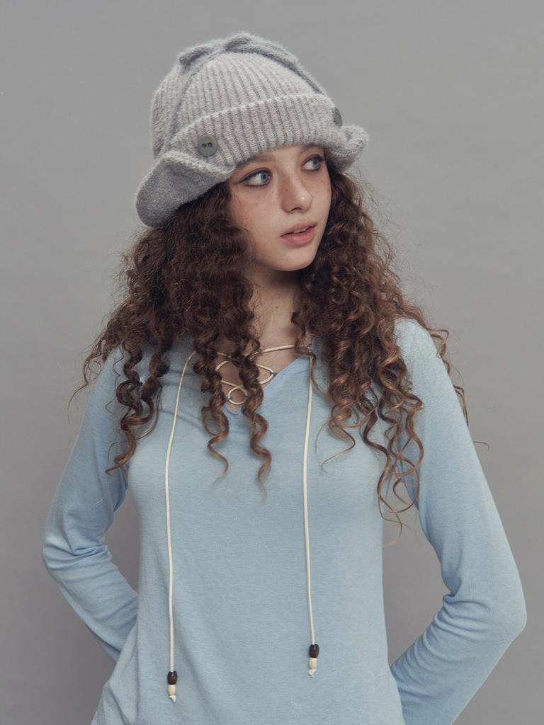 SETSETSET Two-Way Earflap Beanie Two-Tone Mix Pink Melange