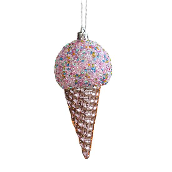 Christmas Ornament Sparkling Pink Series Ice Cream Doughnut Shape Hanging Pendant Farmhouse Xmas Decor