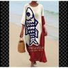 Women's Round Neck 3/4 Sleeve Midi Dress Casual Loose Solid Color Beach Vacation Long Dress