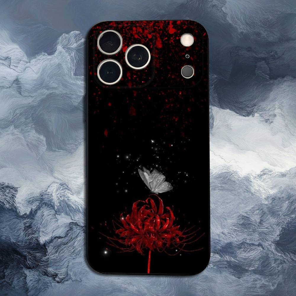 Red Spider Lily Flowers Case For iPhone 12,14,15,16,11,17,13,X,Mini,SE,XS,Plus,Pro,Max,8,7,XR,Soft Silicone Black
