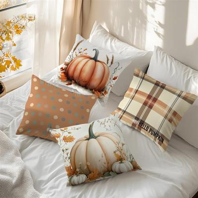 Home Decor Hello Fall & Pumpkin Patterned Pillow Covers Pattern Cushion Cover Suitable for Sofa Bedroom Car Pillow Cover