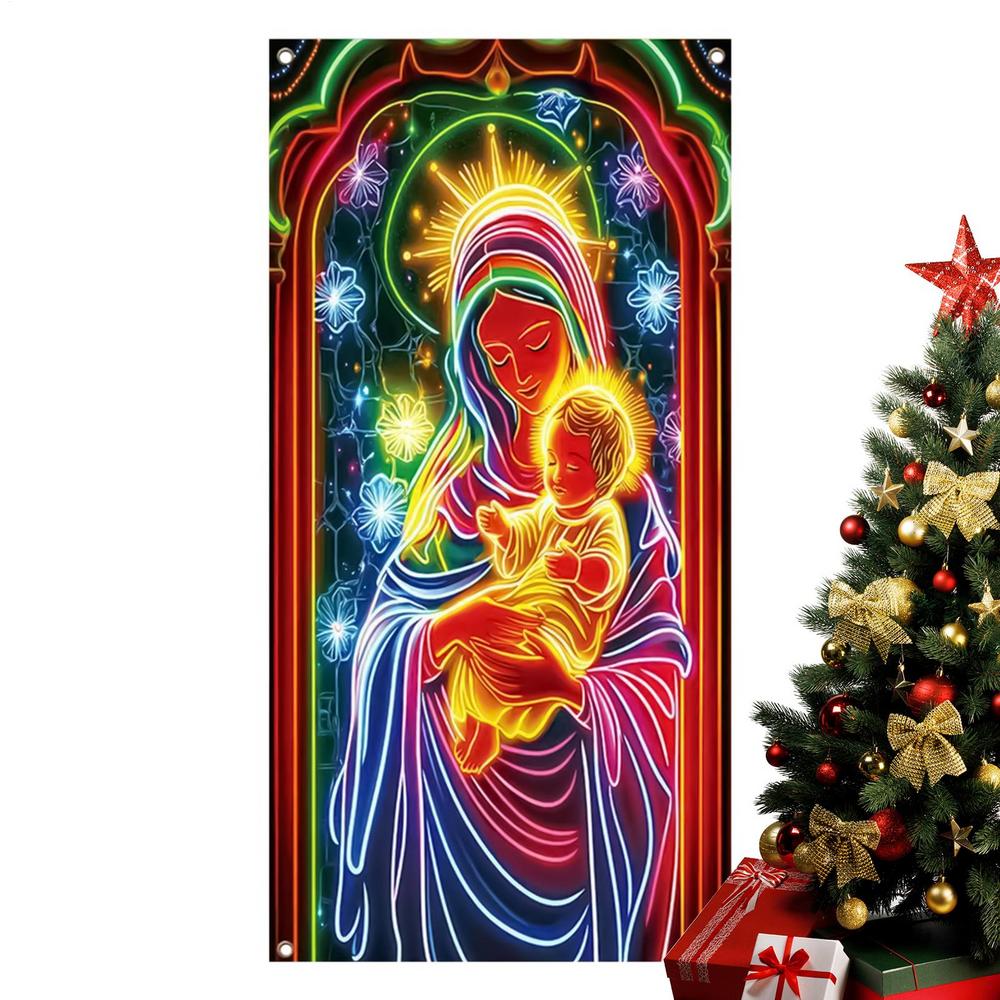 

Door Cover For Christmas 35x71inch Glowing Festive Large Front Door Covers Photography Banner Porch Sign For Indoor Outdoor Home