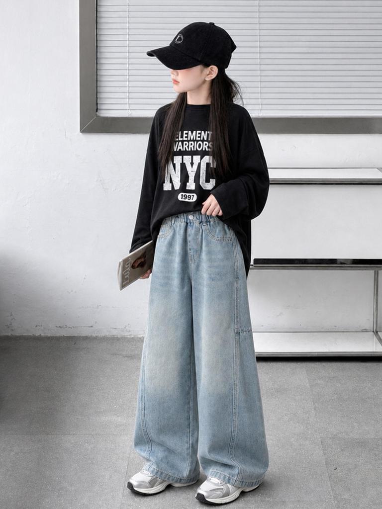 Herbst 2026 Mädchen Weite Golfhose - Gerade, Vielseitige Jeans für Kinder