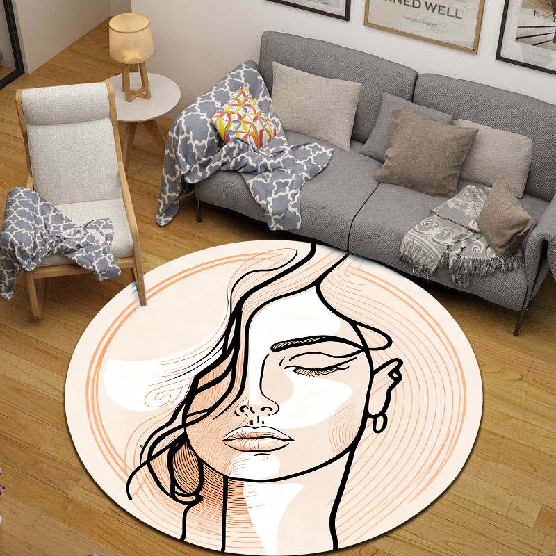 Elegant Round Abstract Multicolor Rug Mat, Non-Slip Floor Mat for Entryway