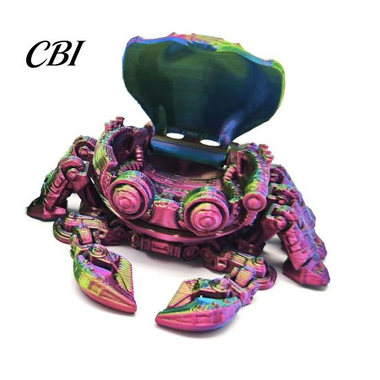 Articulated Crab Toy 3D Printed Mechanical Figurine, Cyberpunk Model with Openable Lid Movable Joints, Lid, Animal Decoration Ornament Sensory
