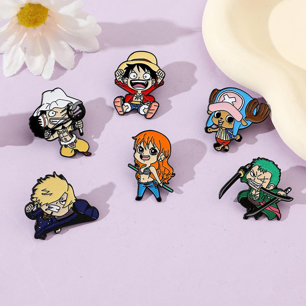 6 Pcs Fashion Cartoon Anime Brooch Funny Monkey D. Luffy Enamel Pin Metal Badge Jewelry Clothing Backpack Accessories Gift