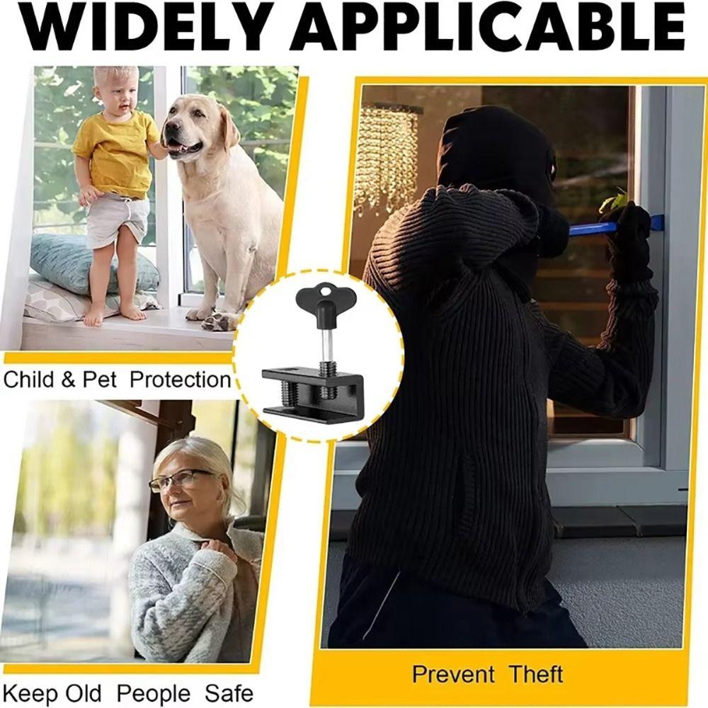 1Pcs Adjustable Sliding Window Lock No-Drill Install Aluminum Alloy Window Stoppers with Key Wrench Anti-theft Limiter