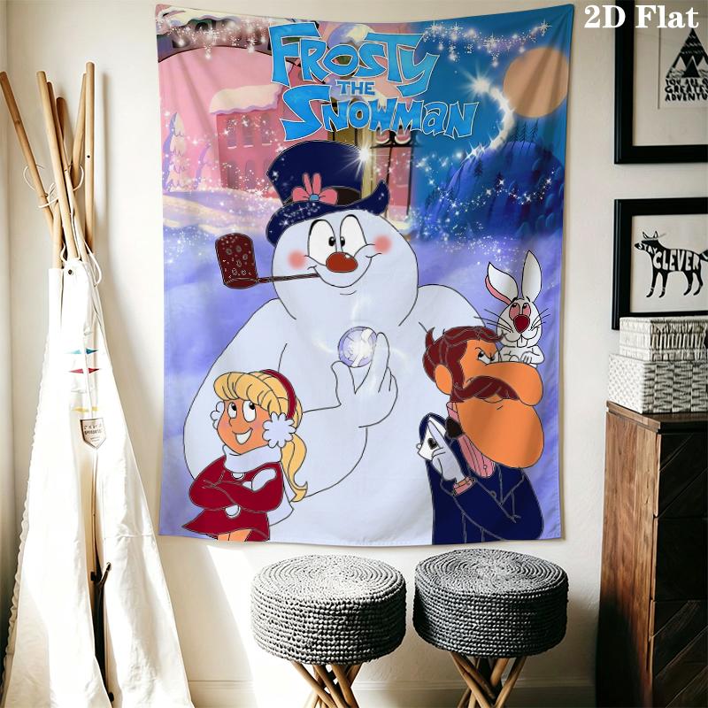 Frosty the Snowman Wall Tapestry Aesthetic Wall Hanging Printed Fabric Blanket Decorative Tapestries for Bedroom Living Room Home Decor