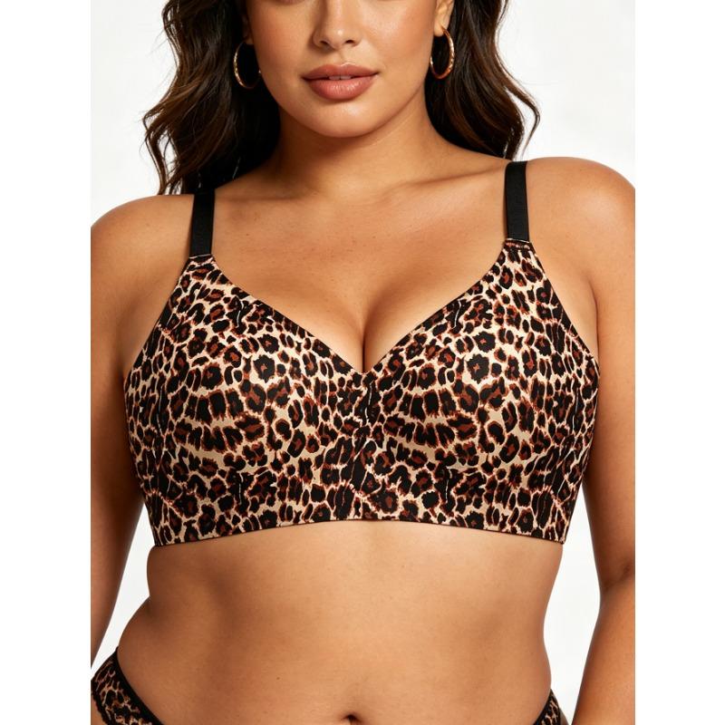 Plus Size Leopard Print Wireless Push Up Comfortable Bra