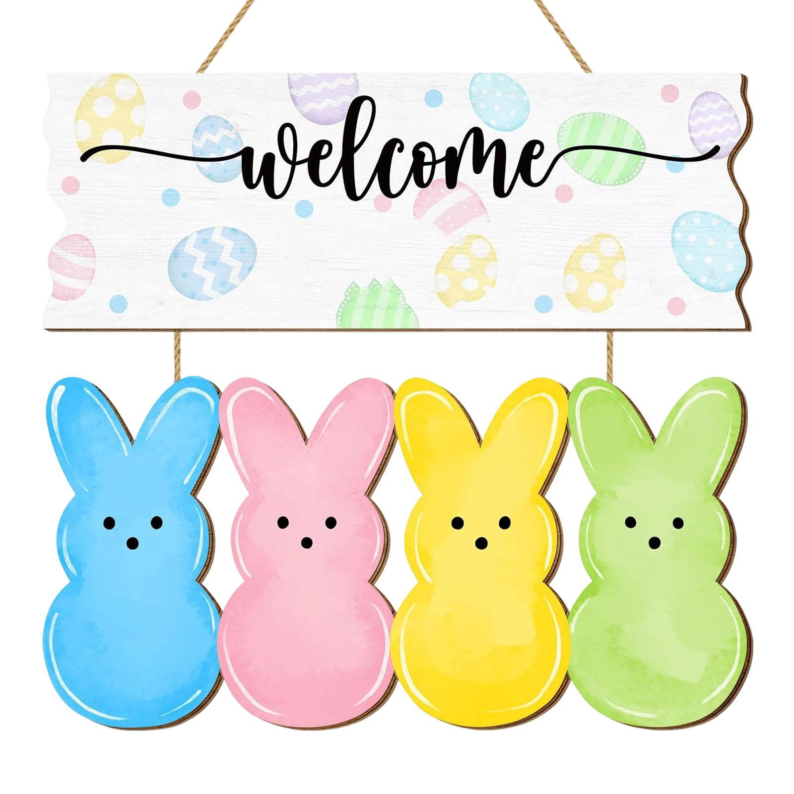 

Подвеска на дверь Пасхальный кролик - Деревянная табличка Welcome Peeps для входной двери и крыльца