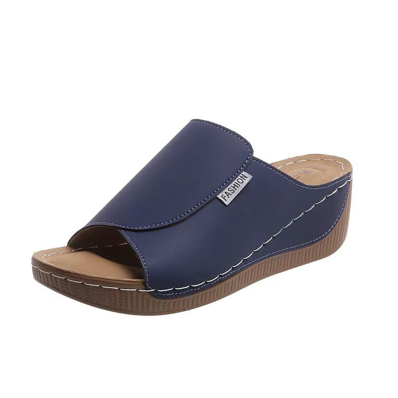 Large Size Platform Casual Slippers Women's Shoes New Wide Strip Simple and Fashionable Fish Mouth Wedge Slippers