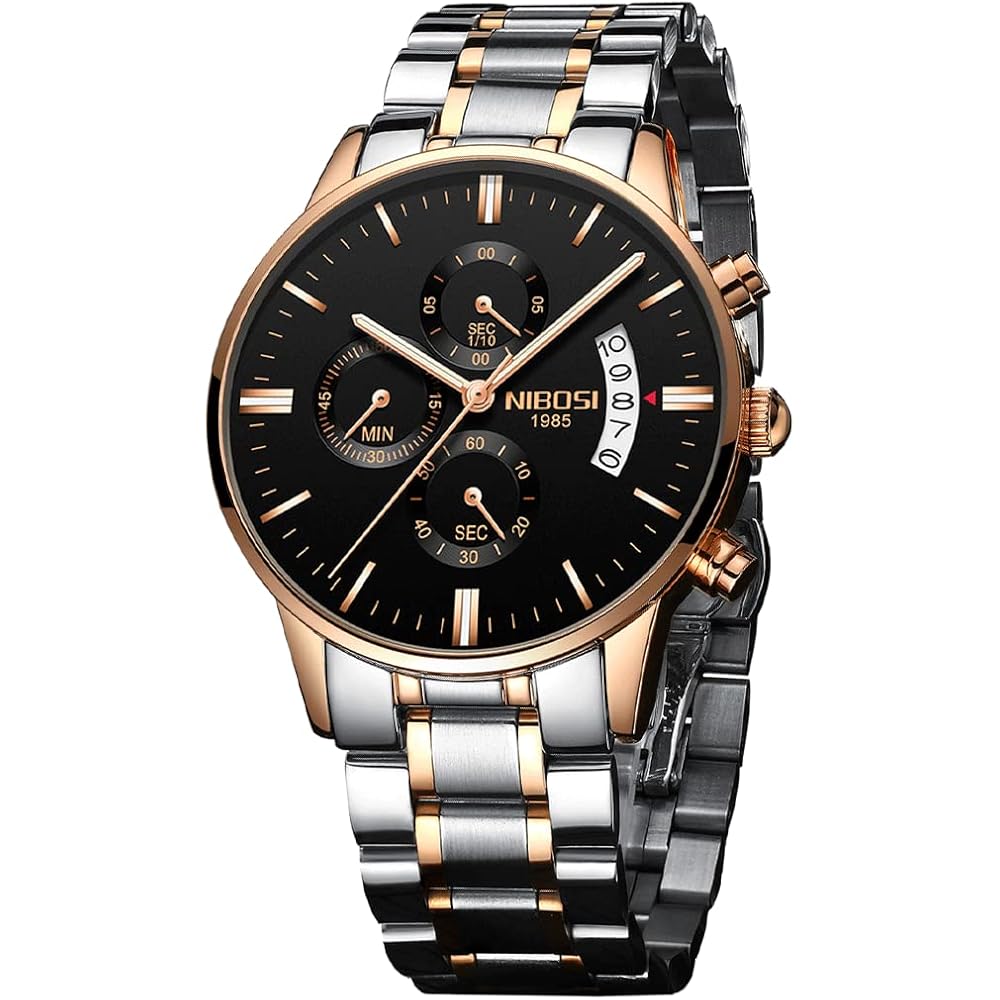 NIBOSI Men s Big Face Chronograph Analog Watch Stainless Steel Casual Date Display