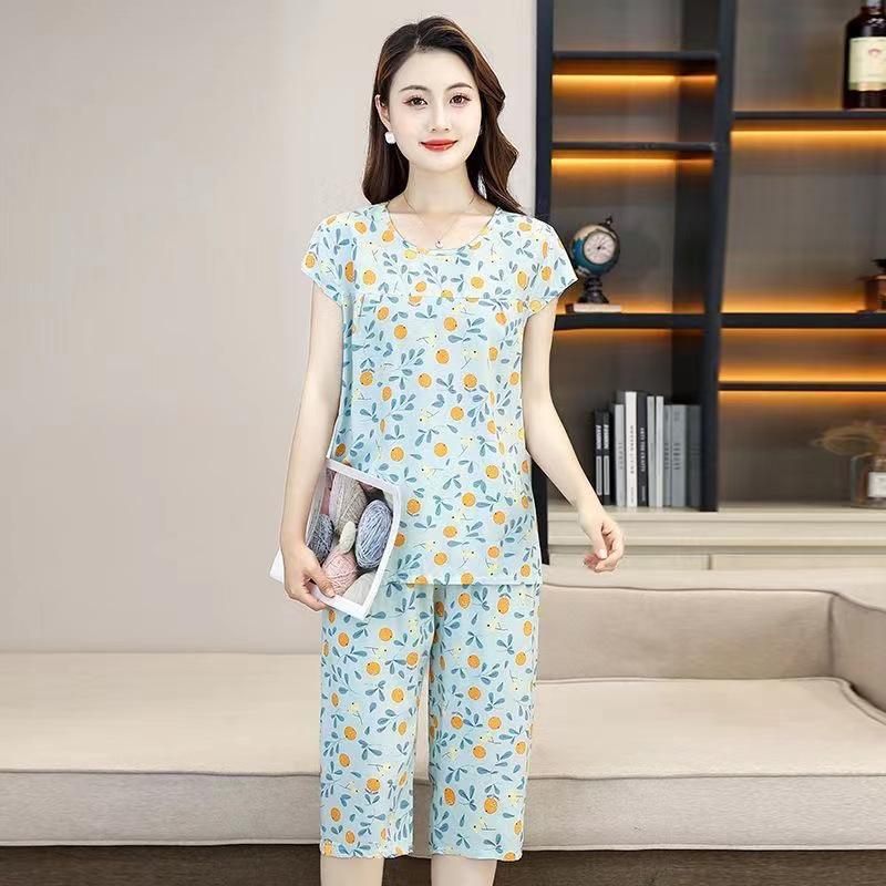 Letnia bawełniana piżama mamy: Damski wiskozowy komplet dwuczęściowy z krótkim rękawem dla kobiet w średnim wieku i starszych (Edycja 2023)