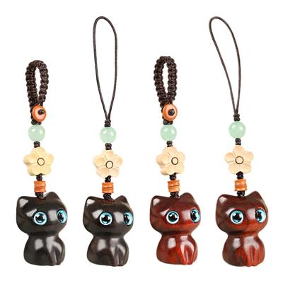Engraved Cat Pendant Keychain Wooden Keychains Animal Charm Keychains for Car Keys Bag Purse Keyring Accessories