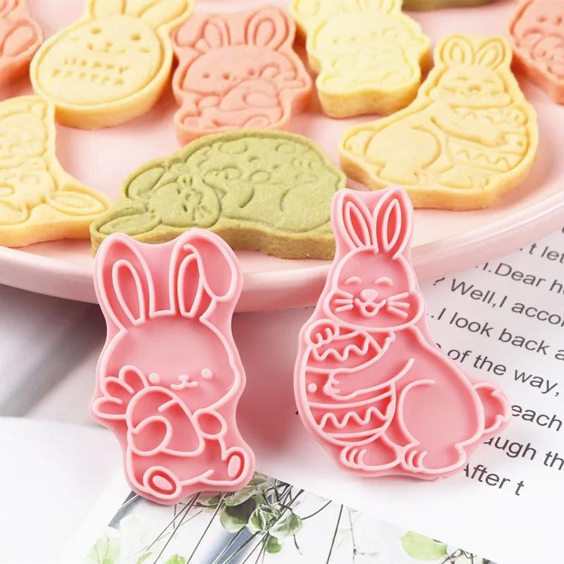 8Pcs/Set Easter Rabbit Chick Cookie Stamp Molds PP Plastic Cutters Biscuit Pastry Fondant Mould Carrot Easter Egg Baking Tools