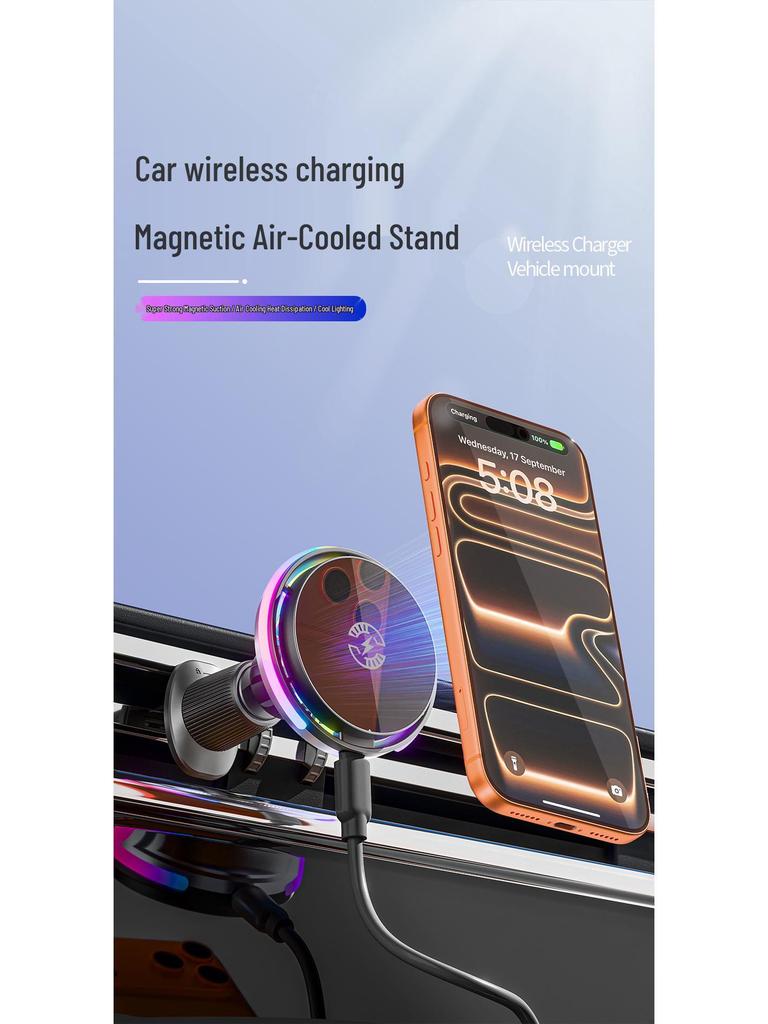 2026 Air Vent Magnetic Car Phone Holder & Wireless Charger with Cooling System