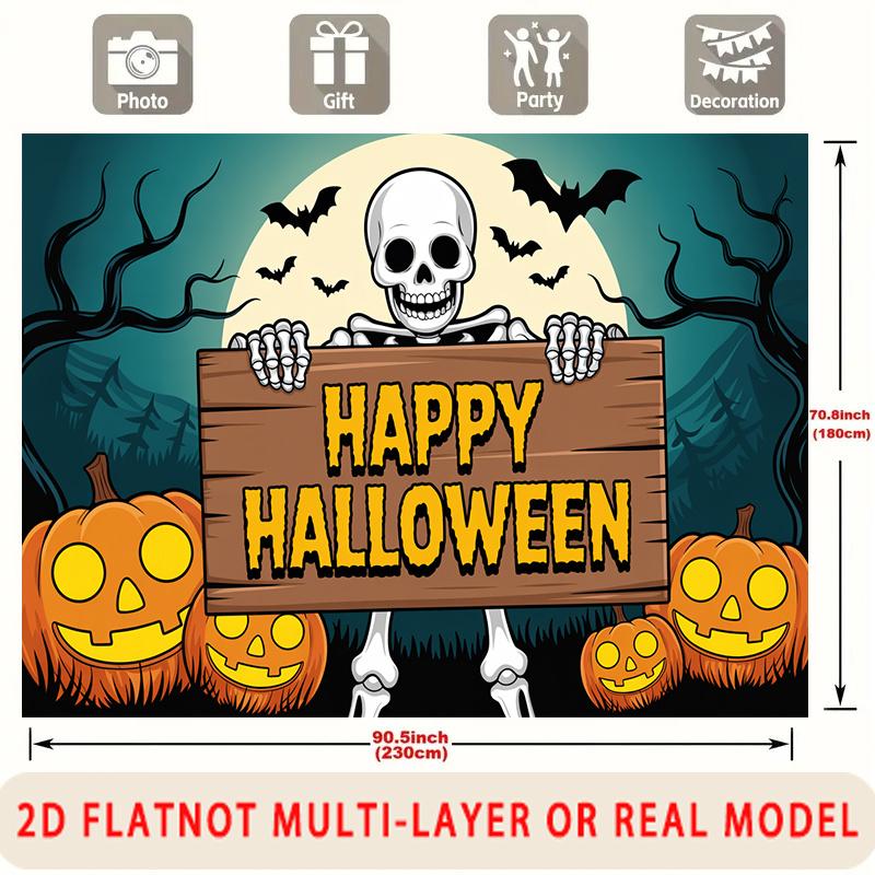 Party Backdrop Halloween Flat Spooky Skeleton Pumpkin Multi Layered Celebrations Event Backdrop Decoration Front Door Decor