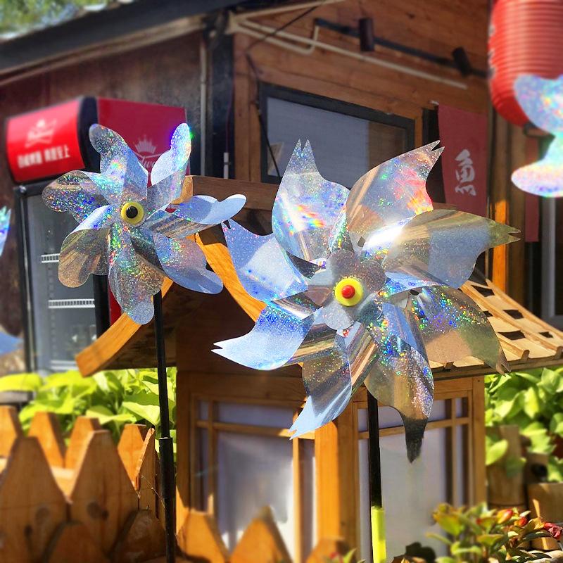 2Pcs Silver Bird Repelling Windmill Laser Wind To Large Windmill Thickened Orchard Farm Can Make Toy Windmills